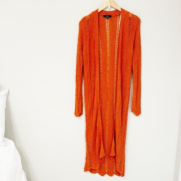 LULU’S New Orange Knit Cardigan Sweater MIDI Lightweight NWOT Size Medium - Picture 3 of 8